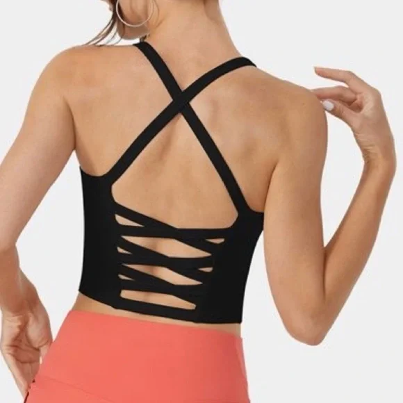 NWT HALARA Black Strappy Sports Bra/ crop top with Ladder Back - Picture 6 of 6